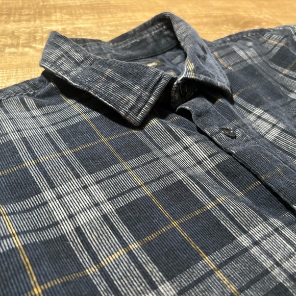 Banana Republic - Navy Plaid Ribbed Button Up - LARGE TALL - Picture 6 of 10